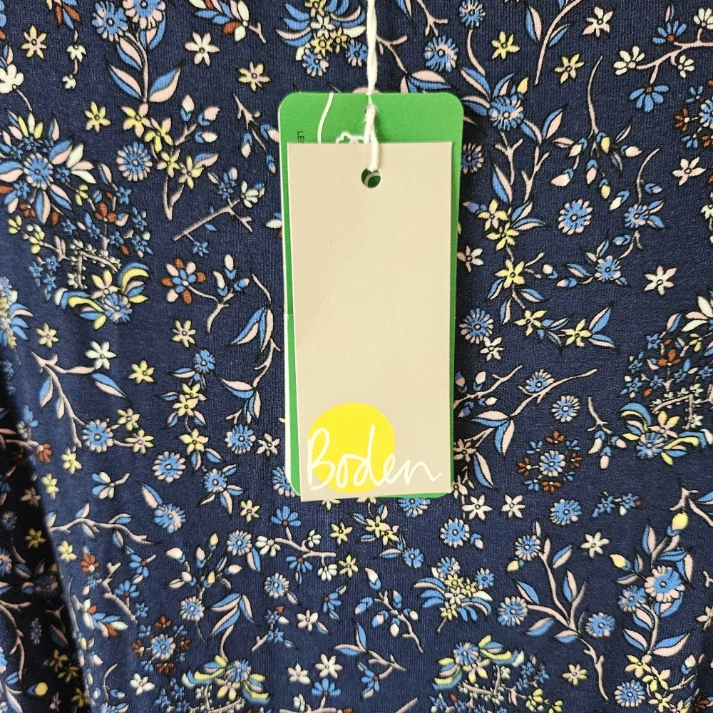 Boden Navy Ditzy Floral Longsleeve Midi Dress, NWT Size 4 Tie Waist Springy - Picture 6 of 10